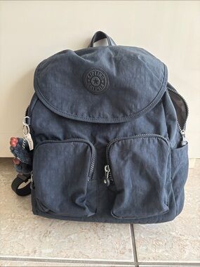 Kipling Navy Nylon Backpack with Front Pockets